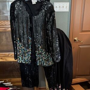 Black Sequin Pantsuit with Beaded Accents